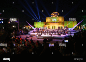 Cairo opera house lighting designer as it becomes a landmark building; the idea was to have a 3d building appearance by using up light in the corners ; color wash light is associated with Philips co.